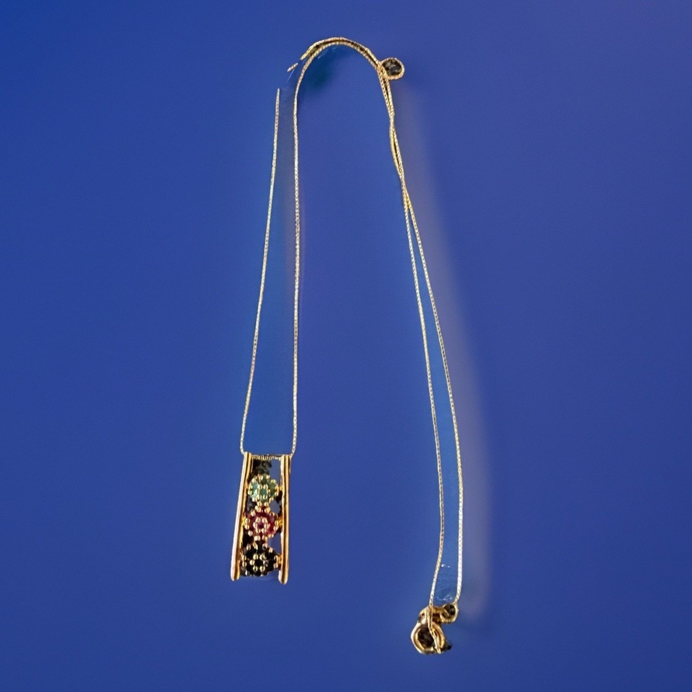 Sterling Silver 925 Gold Vermeil Sapphire Emerald Garnet Pendant Necklace Tested